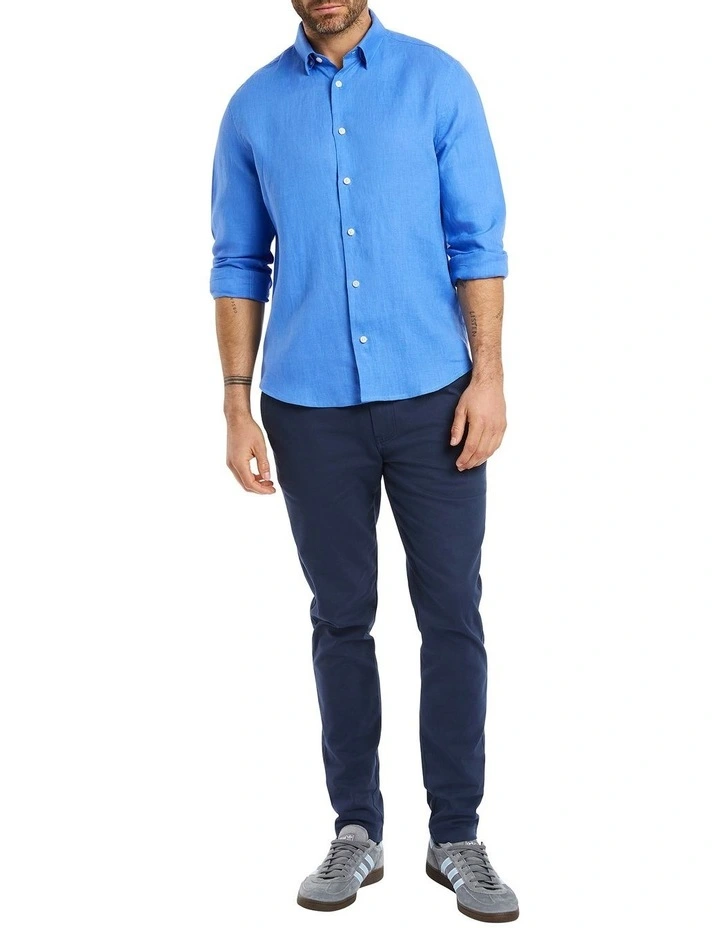 Felix Long Sleeves Linen Shirt in Bright Blue