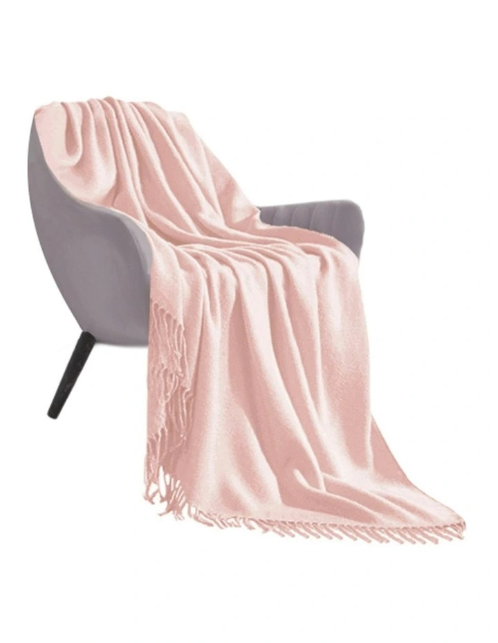 Acrylic Solid Knitted Throw Blanket in Pink