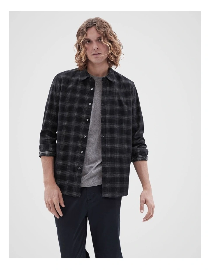 Cord Check Long-sleeve Regular Fit Shirt in Black