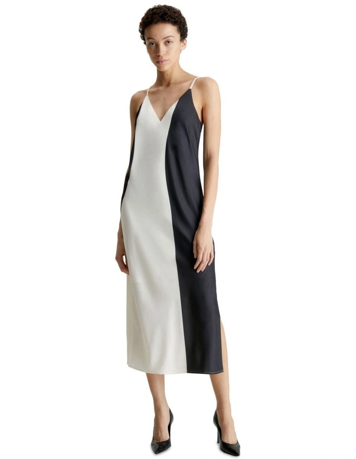 Abstract Blocking Slip Dress in Vanilla Ice/CK Black