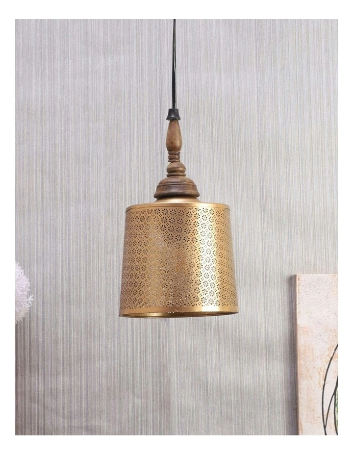 Handcrafted Iron Lattice Work Pendant Light in Gold