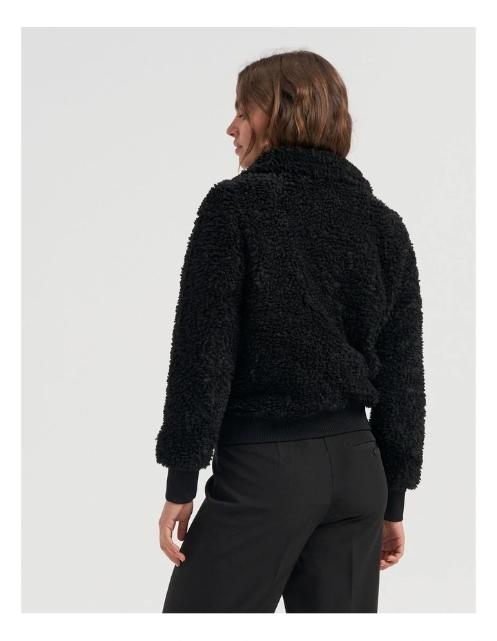 Ewellie Sherpa Bomber Jacket in Black