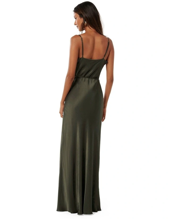 Lucy Satin Cowl Neck Maxi Dress in Green
