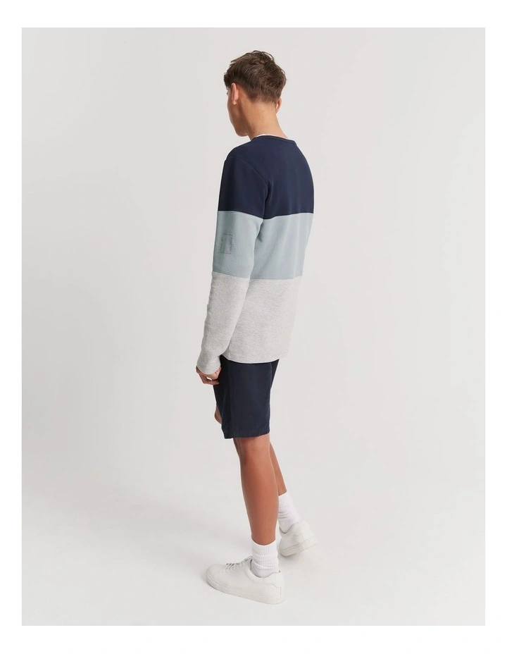 Recycled Cotton Blend Block Stripe T-shirt in Navy