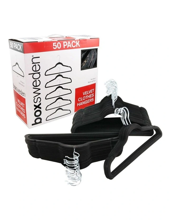 50pc Box Sweden 44.5cm Wardrobe Non Slip Velvet Hangers
