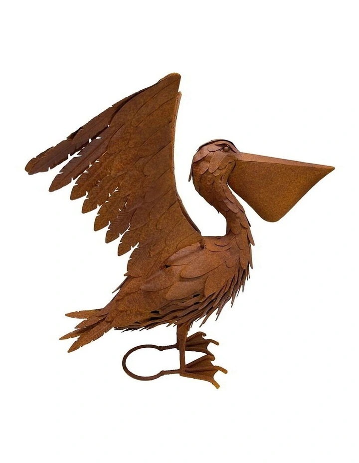 Bird Figurine Large Flapping Pelican in Rust