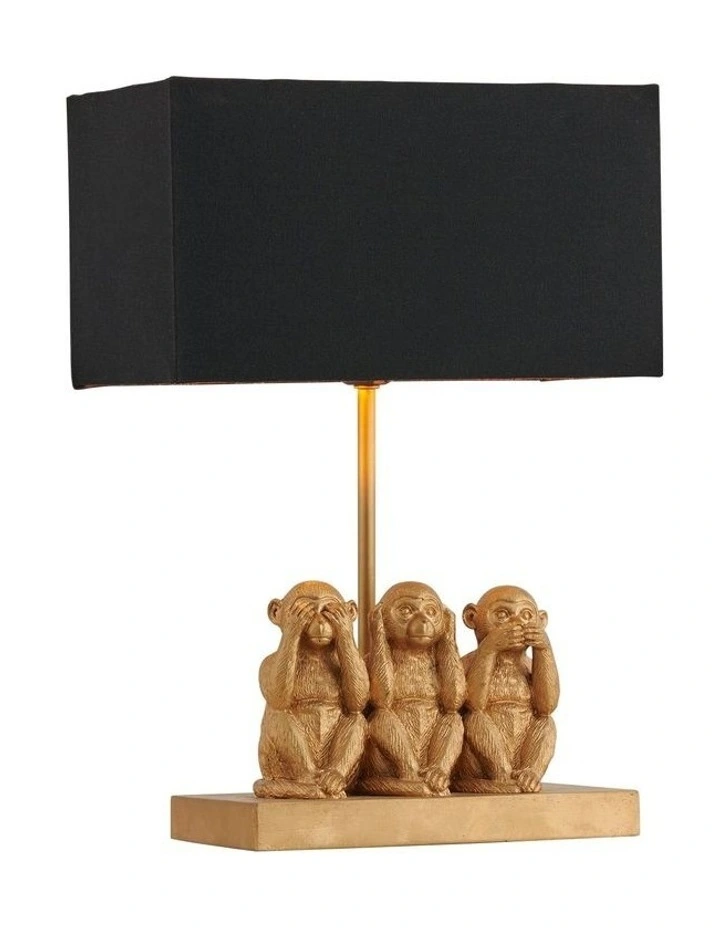 Three Wise Monkeys Table Lamp in Black/Gold