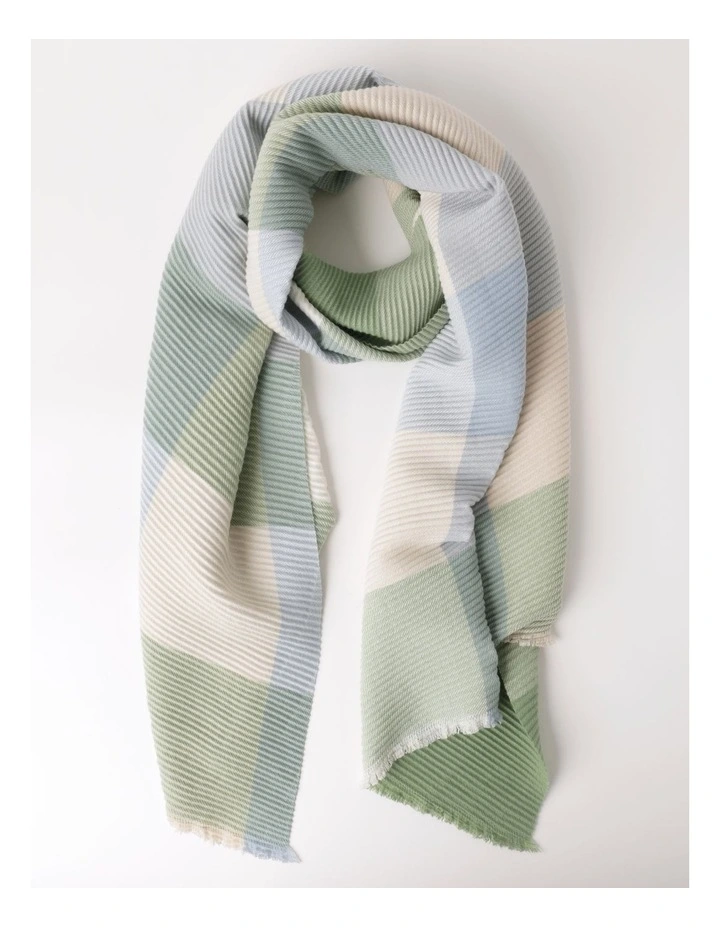 Pleated Check Winter Scarf in Green