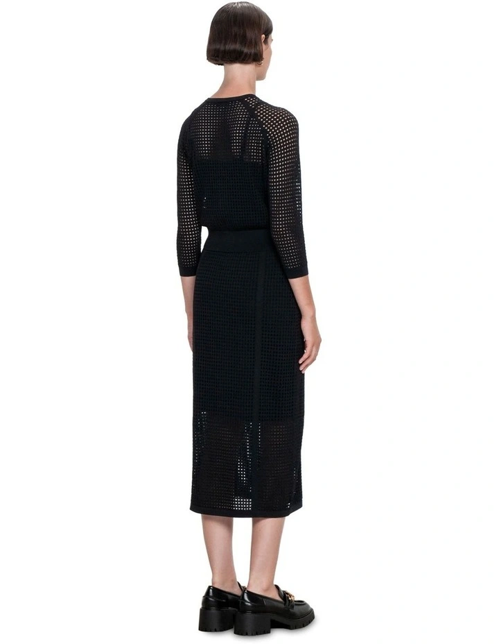 Mesh Knit Midi Skirt in Black