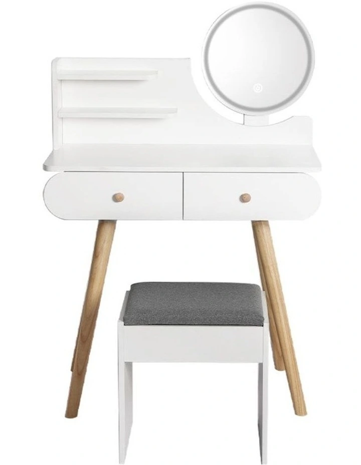 LED Mirror Makeup Storage 3 Colour Dressing Table Stool in White