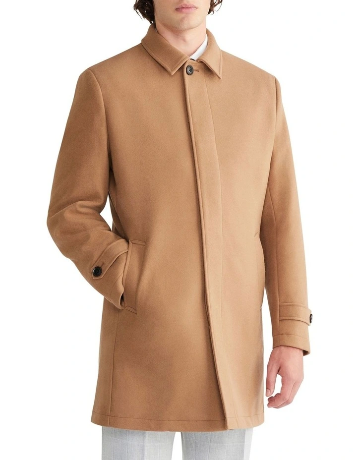4 Button Melton Overcoat in Tan