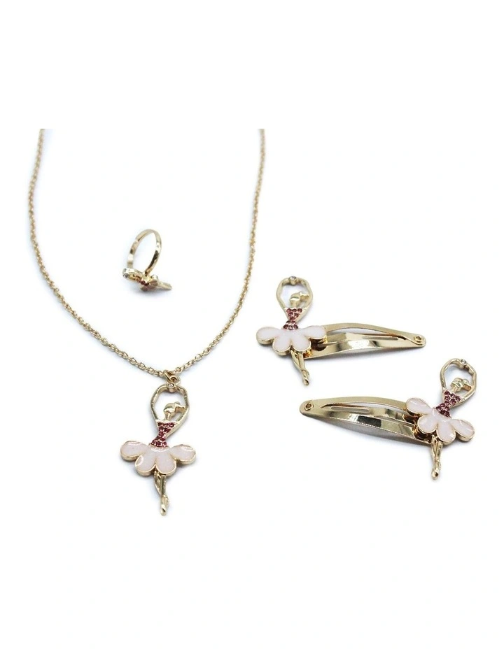 Ballet Necklace, Ring and Hair Clip Set in Gold
