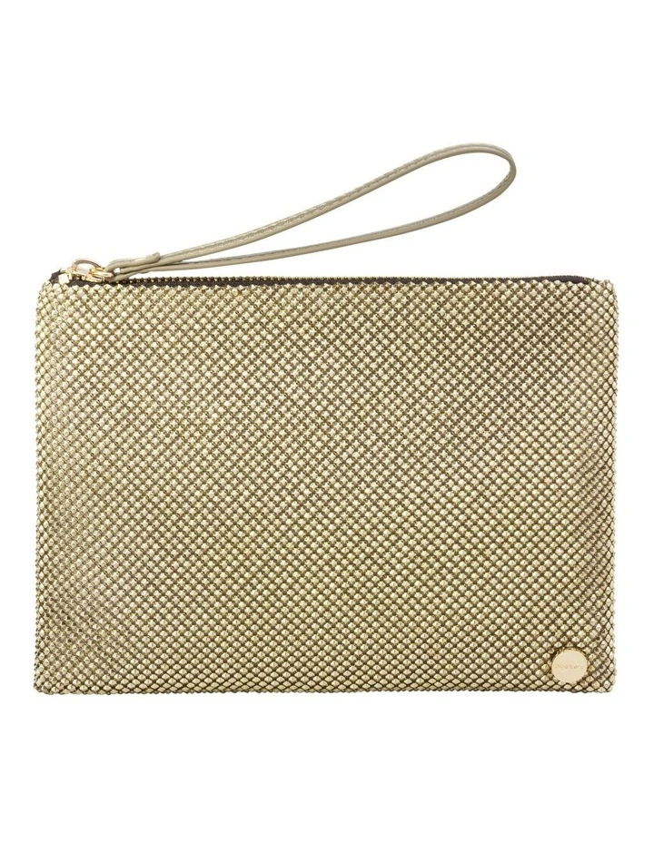 Selena Gold Zip Top Clutch in Gold