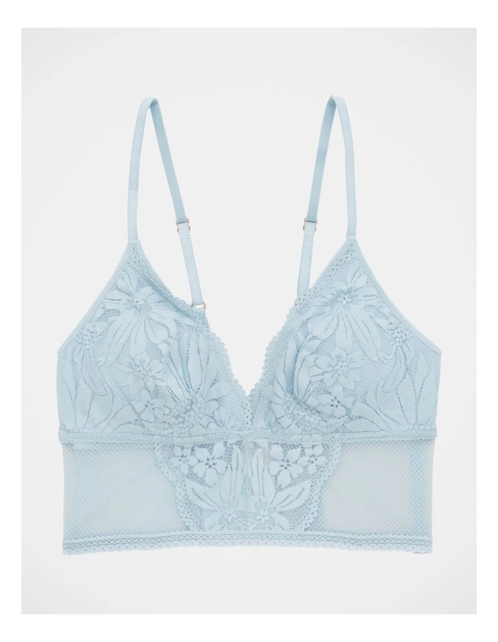Hibiscus Lace Padded Longline Bralette Bra in Blue Breeze
