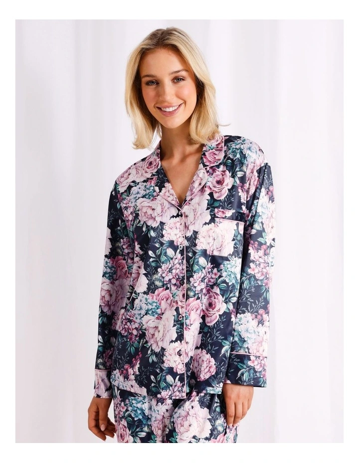 Luxe Satin Long Sleeve Pyjama Set in Floral