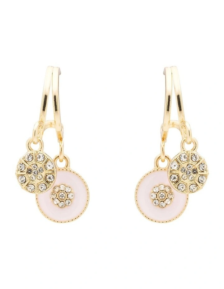 Circle Charm Hoop Earring in Pale Pink