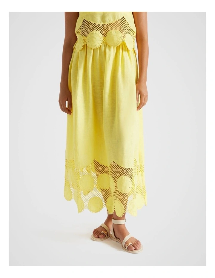 Embroidered Hem Panel Skirt in Lemon Drop