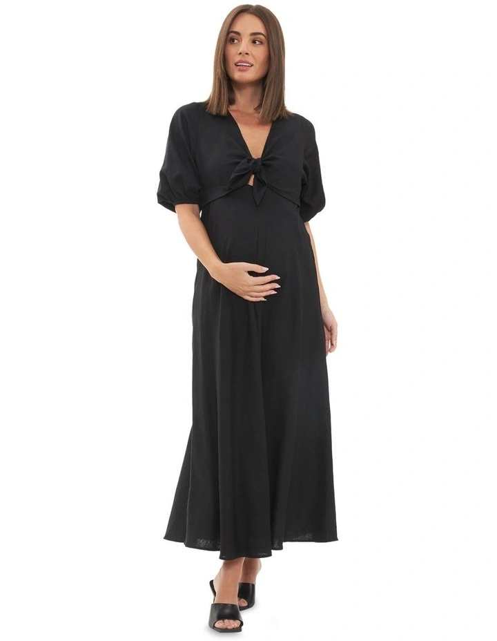 Camille Tie Front Linen Dress in Black