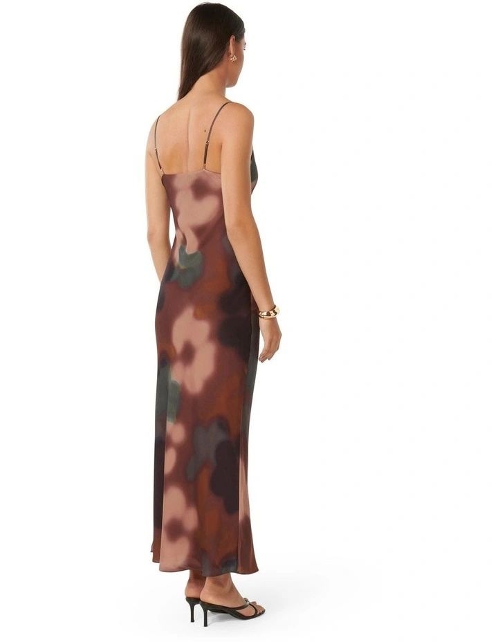 Skye Satin Slip Dress in Brown Multi