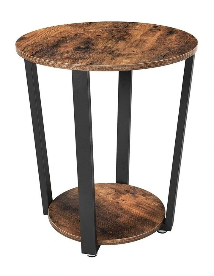 Industrial Rustic Brown Side Table with Iron Frame in Brown