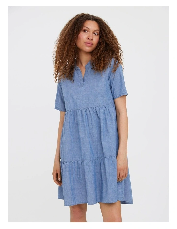 Paulina Cotton Tiered Tunic in Medium Blue Denim