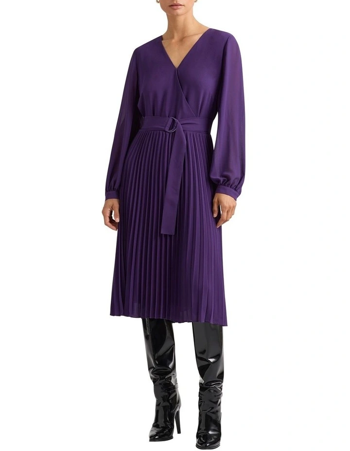 Eros Pleat Dress in Aubergine