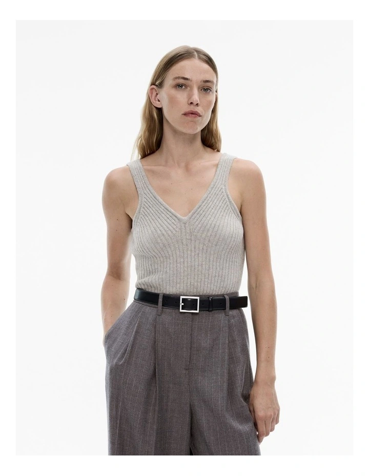 Wool Blend Knit Tank in Light Grey Marle