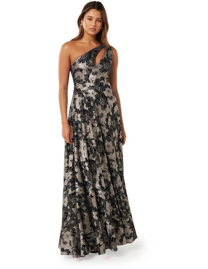 Marta One Shoulder Gown in Navy