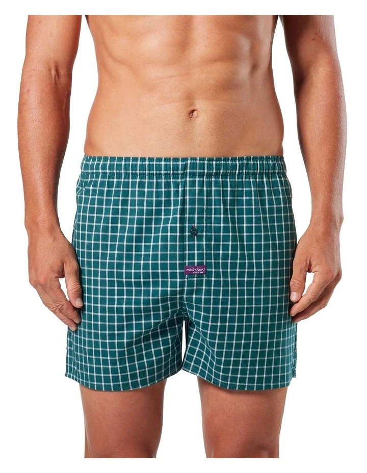 Grid Check Cotton Stretch Boxer Shorts in Forest