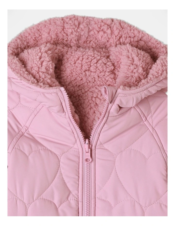 Reversible Quilted Puffer Jacket in Pink