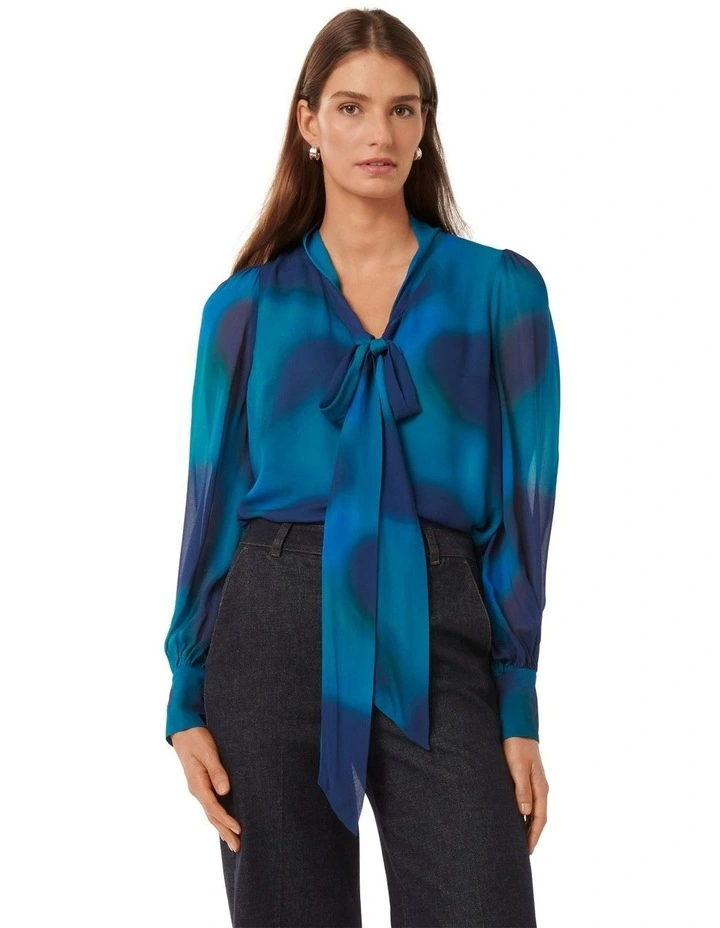 Jorgia Pussy Bow Blouse in Blue