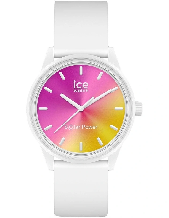 Solar Power Sunset Small White Silicone Solar Watch