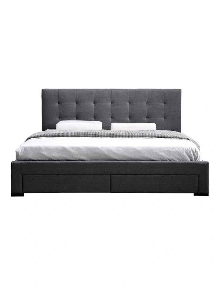 Tufted Queen Bed Frame with 4 Drawers Storage in Dark Grey