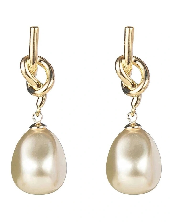 Knot Baroque Pearl Drop Earrings In Gold