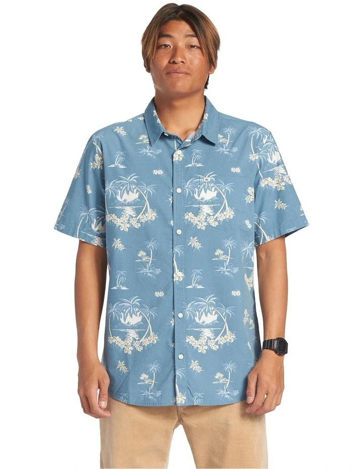 Palm Spritz Short Sleeve Shirt in Agean Blue