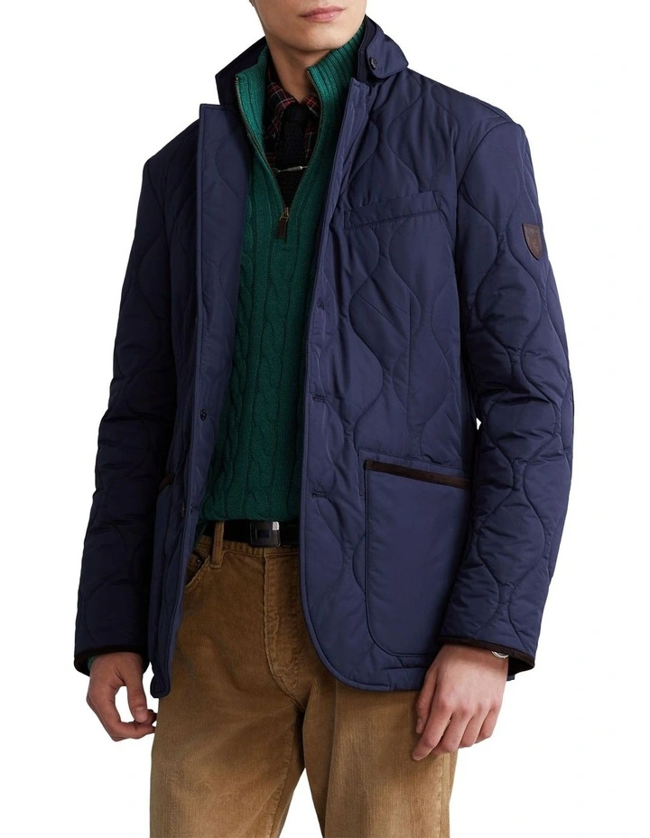 Suede Trim Quilted Jacket in Blue