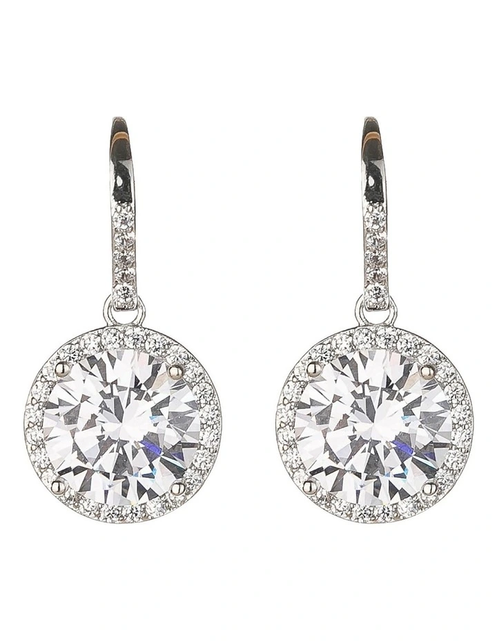 Large Cz Drop Earrings in Rhodium