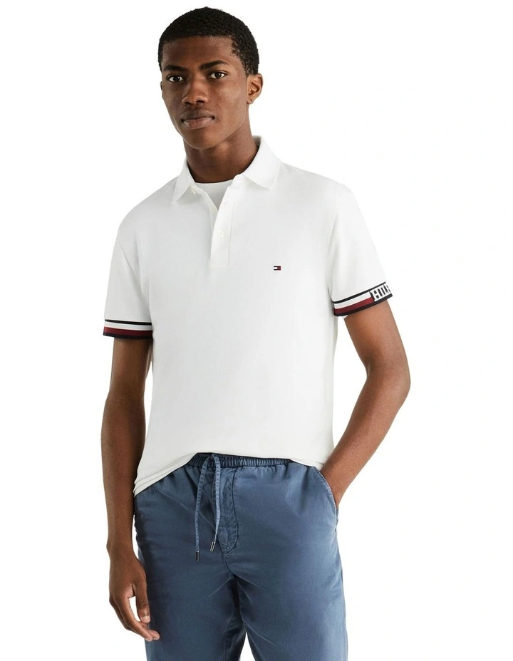 Monotype Flag Cuff Slim Fit Polo in White