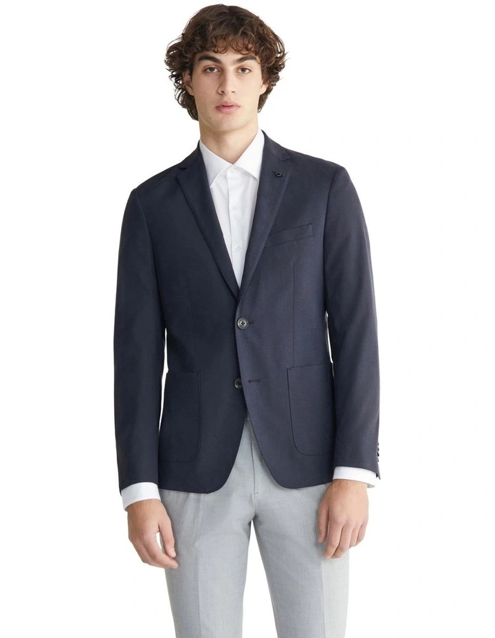 X Slim Jacket in Slub Plain Blue