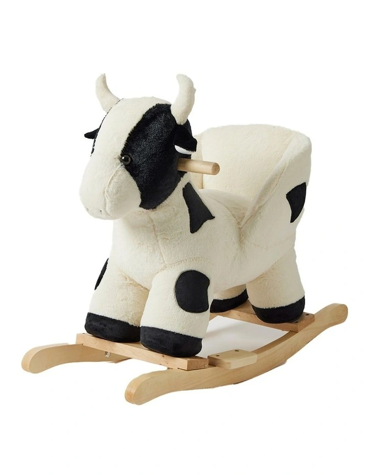 Rocking Cow Ride-On Rocker Play Toy in Cream/Black