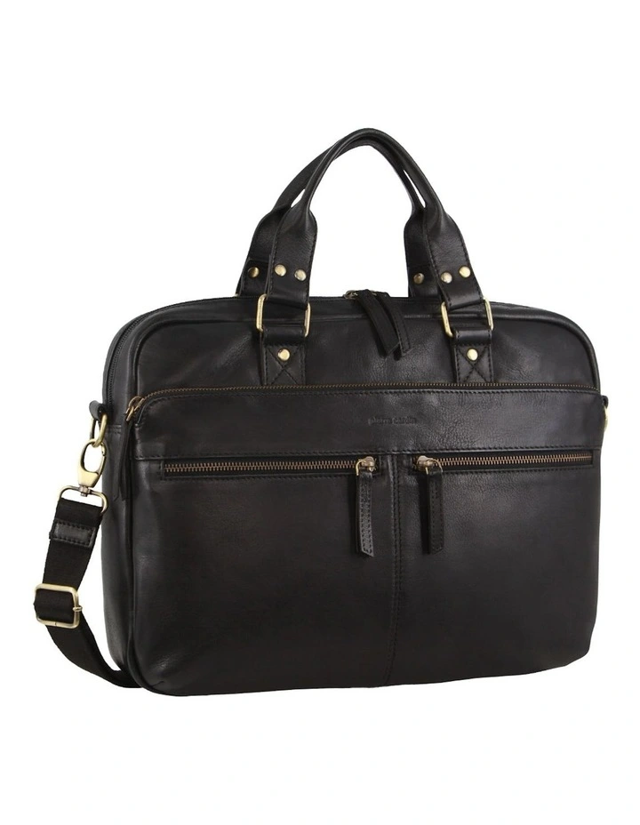 Multi-Compartment Leather Computer Bag in Black