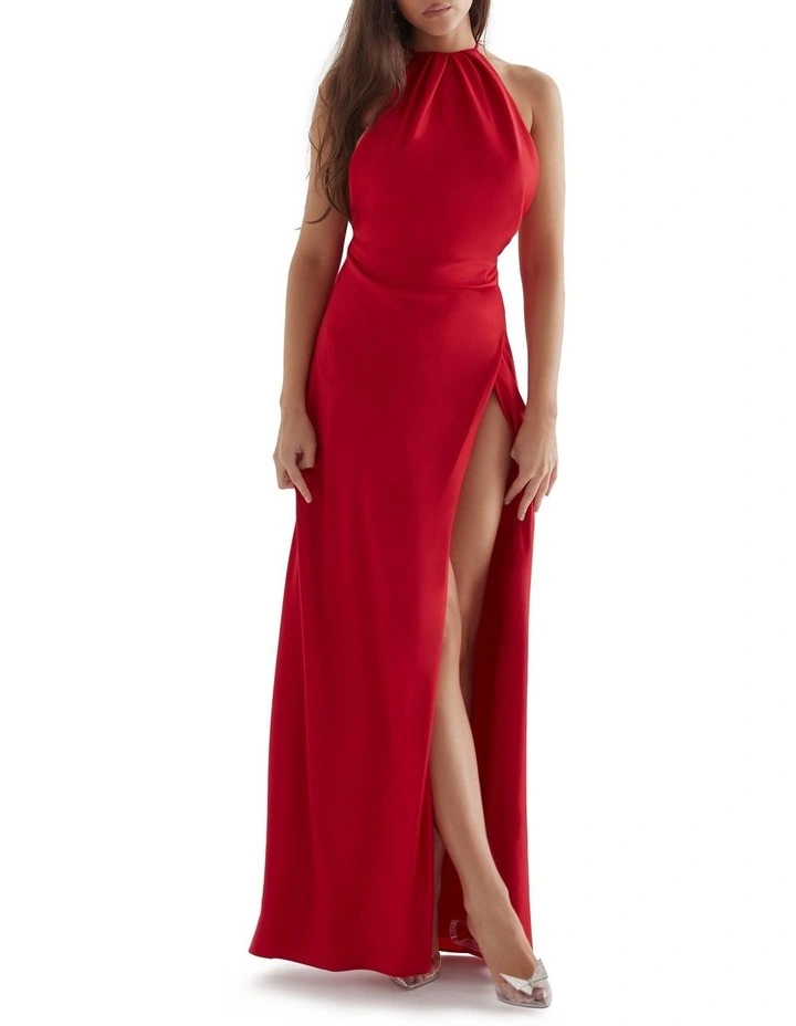 Zanab Thigh Slit Maxi Dress in Red