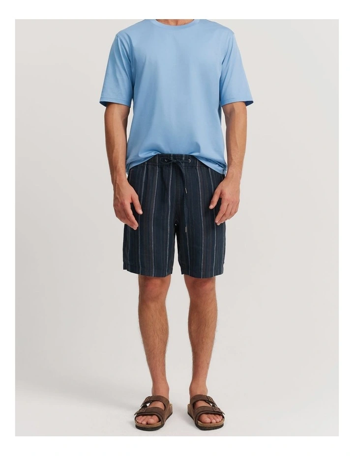 Organically Grown Linen Stripe Drawcord Short in Multi