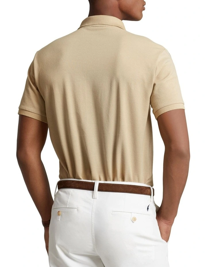 Custom Slim Fit Mesh Polo Shirt in Beige