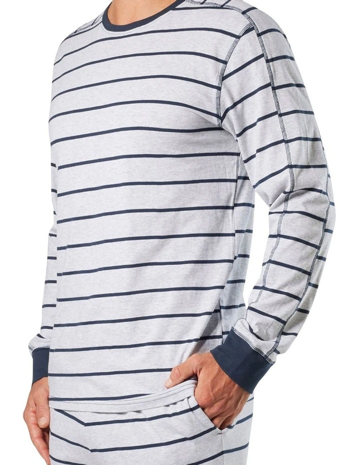 Broad Stripe Cotton Long Sleeve Sleep Tee in Grey Marle