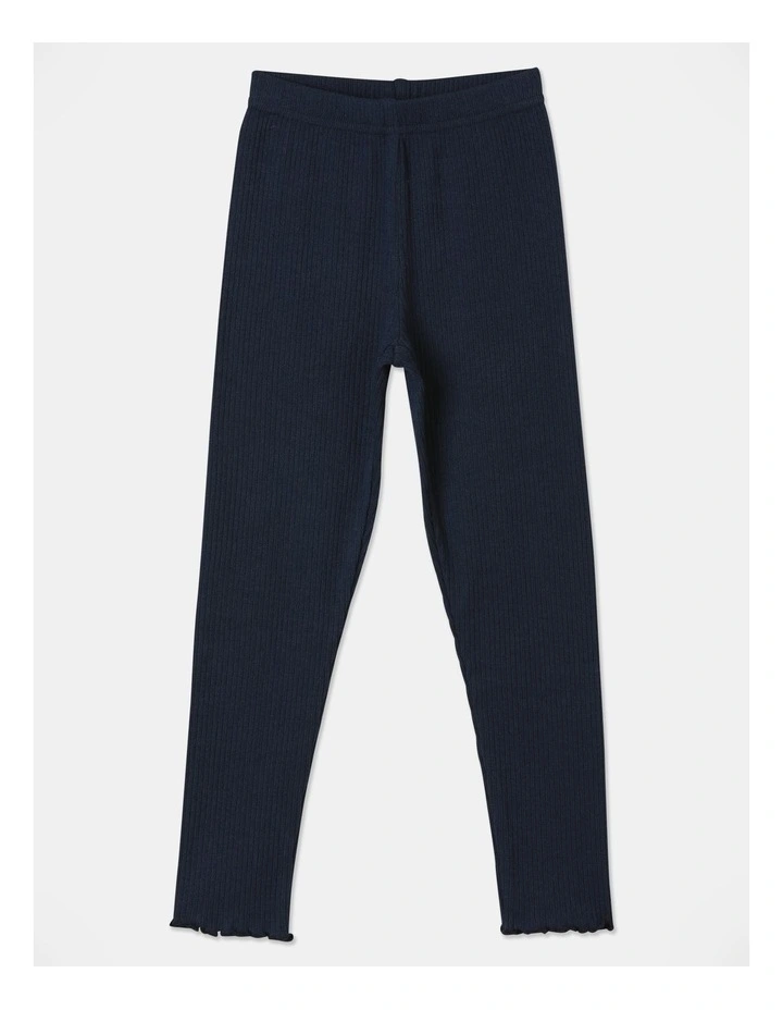 Essential Ribbed Lettuce Edge Legging in Navy