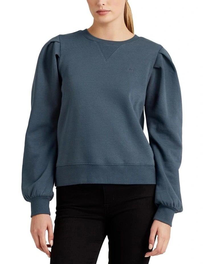 Fleece Puff Sleeve Sweatshirt in Blue