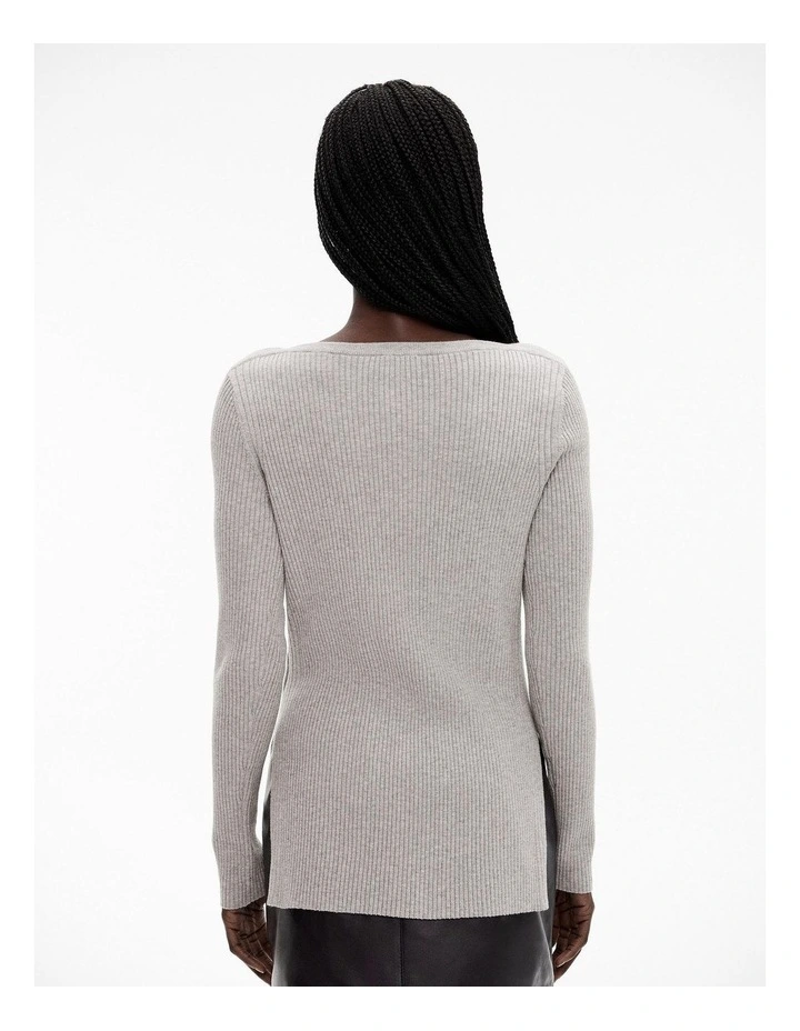 Wool Blend Boat Neck Knit Jumper in Mid Grey Marle