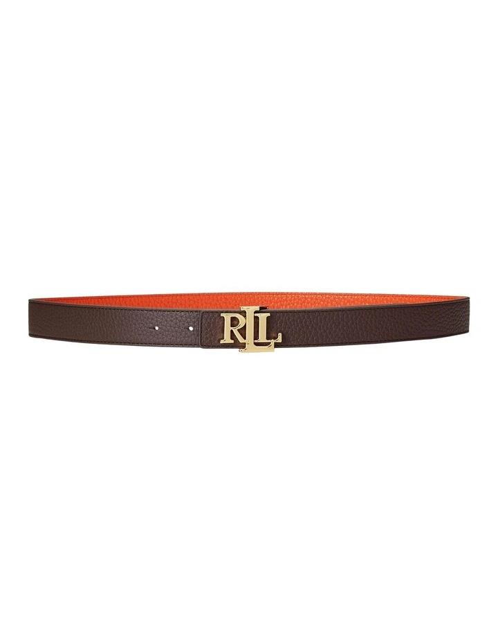 Logo Reversible Pebbled Leather Belt in Brown