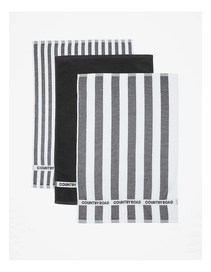 Cr Stripe Australian Cotton Tea Towel Pack Of 3 in Charcoal
